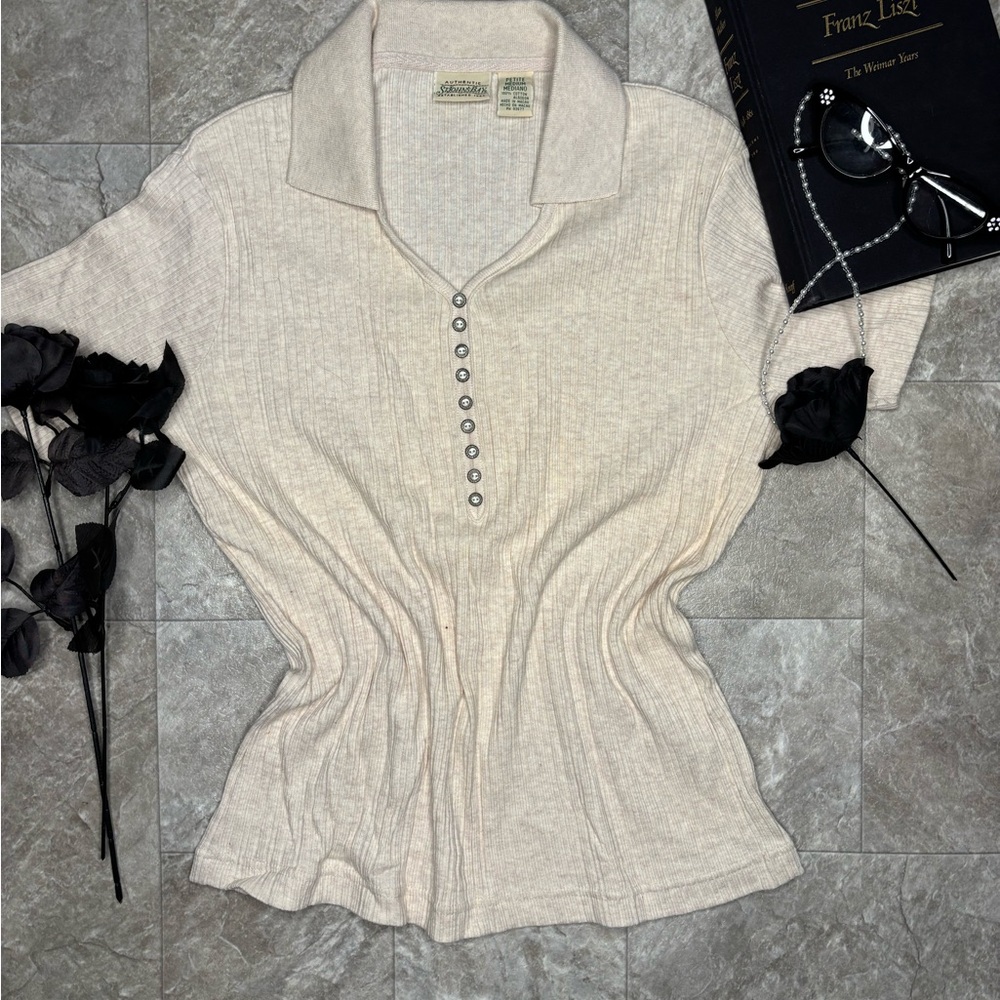 St. John's Bay Cream Button-Down Women's Shirt